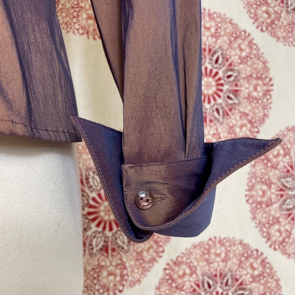 Samuel Dong Brown Ruffled Stretch Jacket Size M 8 - Picture 8 of 11